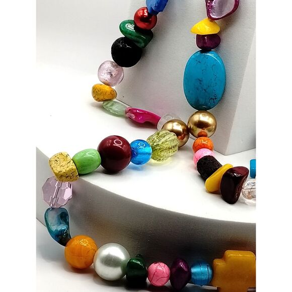 Mixed Media Glass, Natural Stone, Lucite, Shell Candy Colors Strand 41" Necklace - Picture 4 of 5